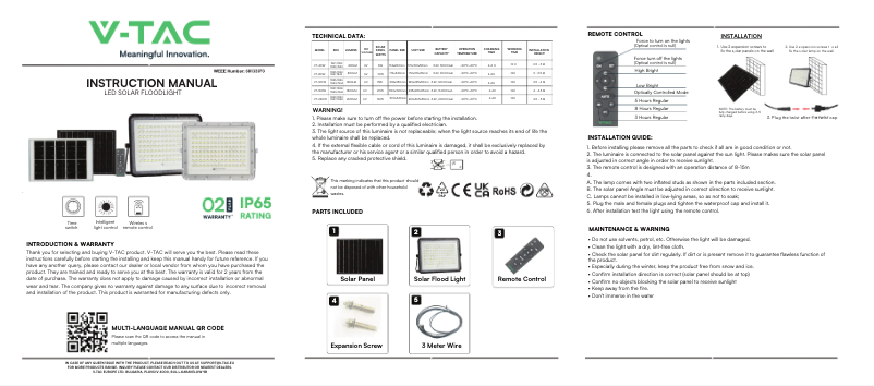 Page n°1 - Manuel utilisateur V-TAC VT-40W
