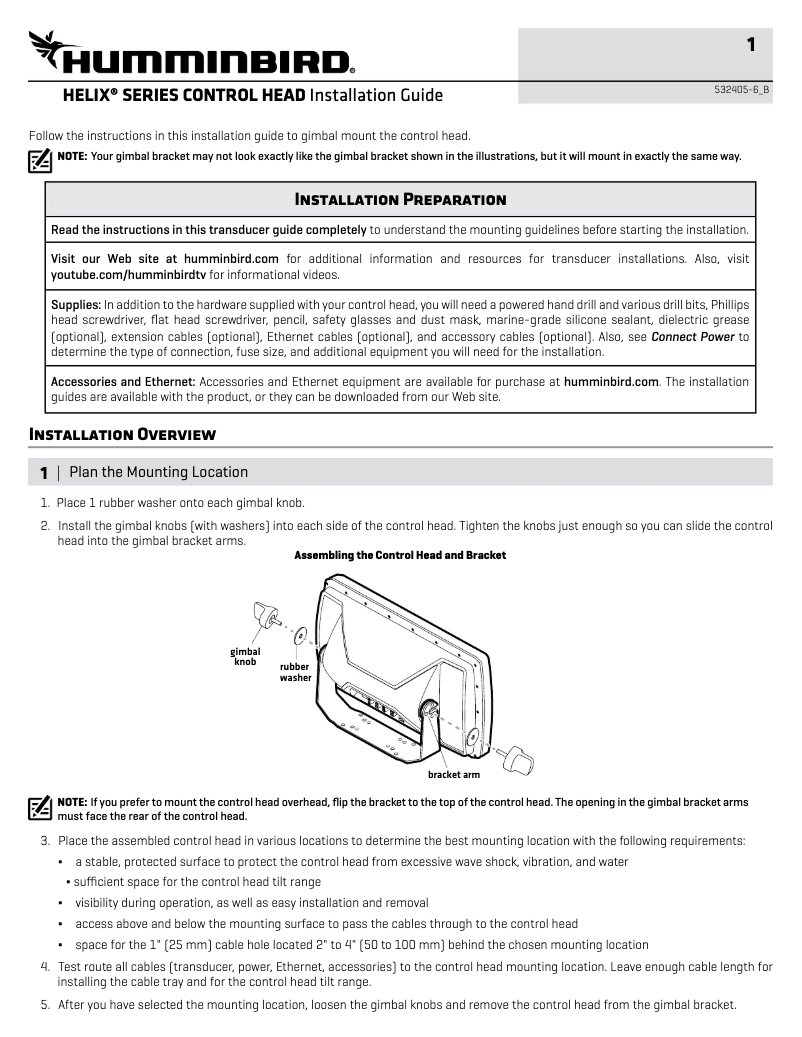 Page n°1 - Guide d'installation Humminbird HELIX 7 CHIRP MEGA DI GPS G4N CHO