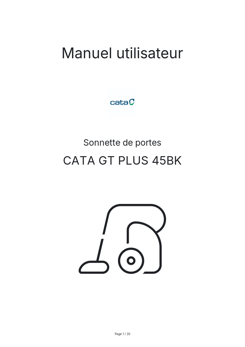 Page n°1 - Manuel utilisateur CATA GT PLUS 45BK