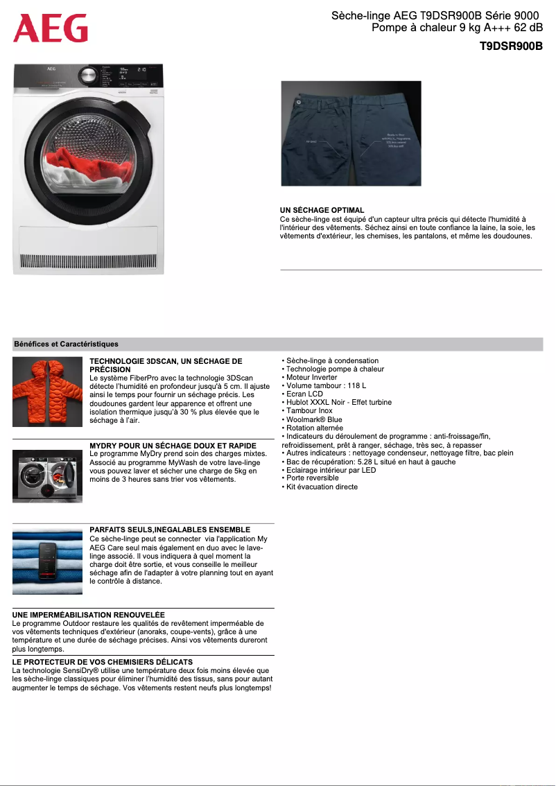 Página 1 del manual Ficha técnica AEG T9DSR900B