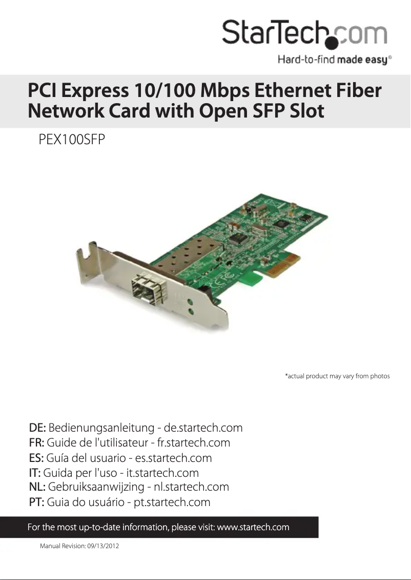 Page 1 de la notice Manuel utilisateur StarTech.com PEX100SFP