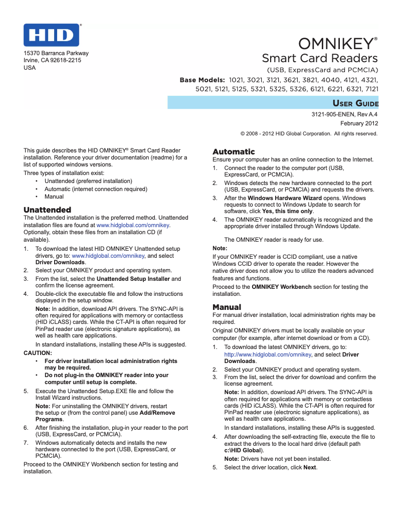 Page 1 de la notice Manuel utilisateur HID Identity 5321 CLi USB