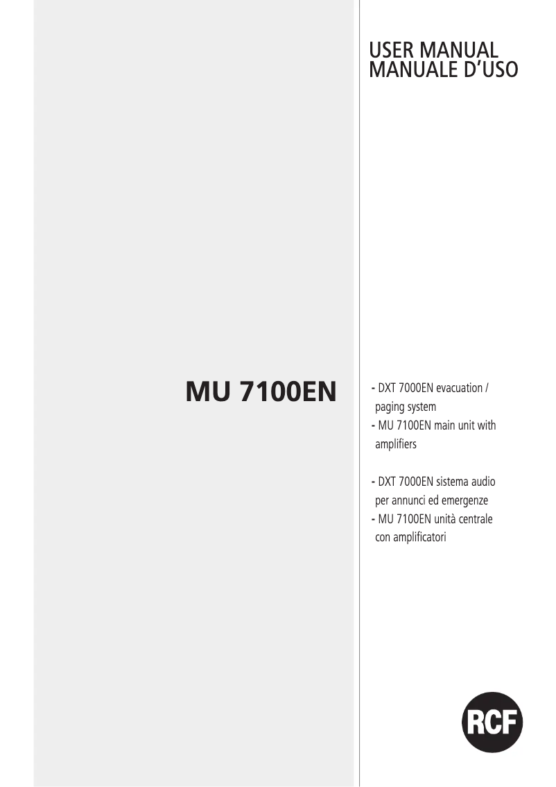 Page 1 de la notice Manuel utilisateur RCF MU 7100EN