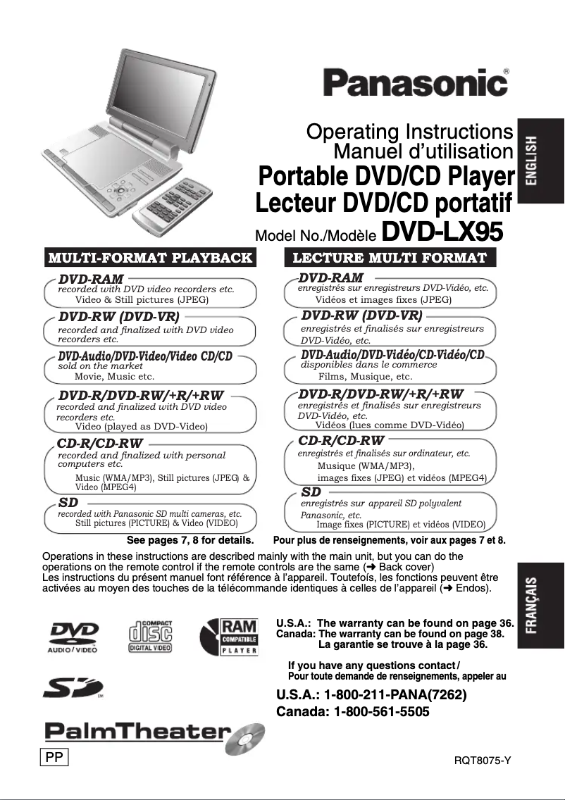 Page 1 de la notice Manuel utilisateur Panasonic DVD-LX95