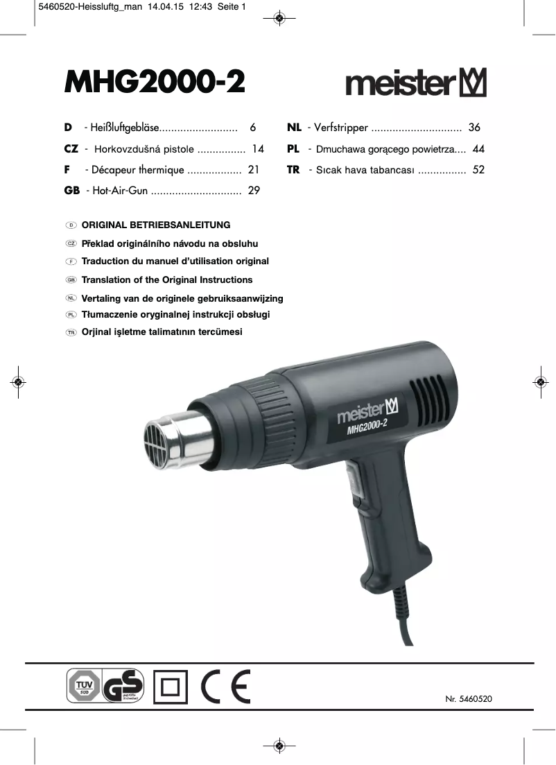 Page n°1 - Manuel utilisateur Meister Craft MHG2000-2
