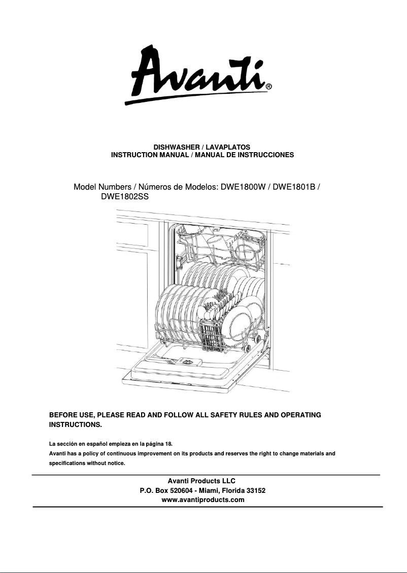 Page n°1 - Manuel utilisateur Avanti DWE1801B