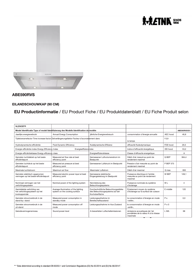 Page 1 de la notice Fiche technique Etna ABE590RVS