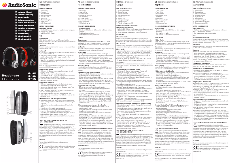 Page 1 de la notice Manuel utilisateur AudioSonic HP-1645