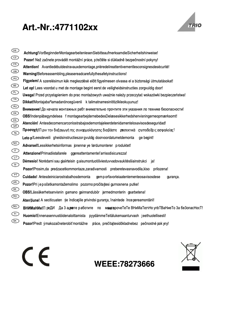 Page n°1 - Manuel utilisateur Trio Lighting Cassini 477110208