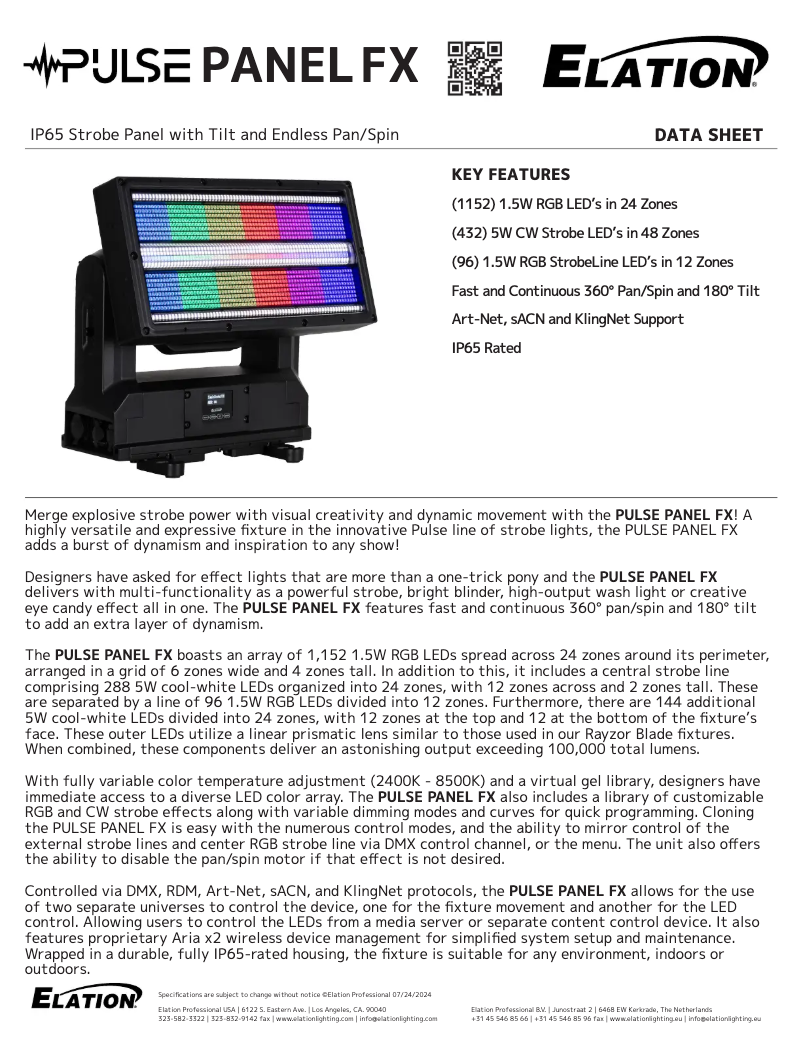 Page n°1 - Fiche technique Elation PULSE PANEL FX