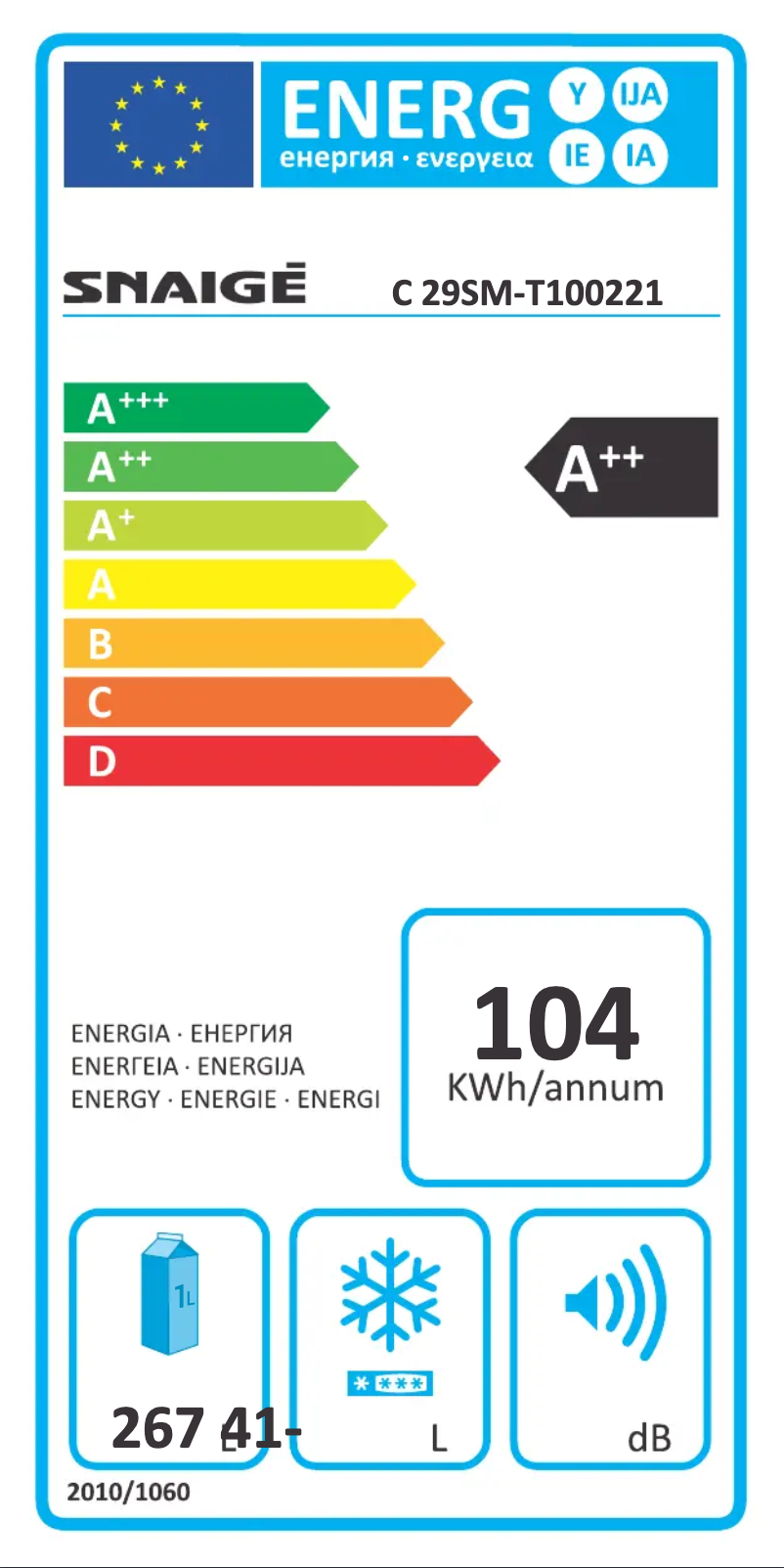 Page n°1 - Label énergétique Snaigė Ice Logic C 29SM-T1002F1