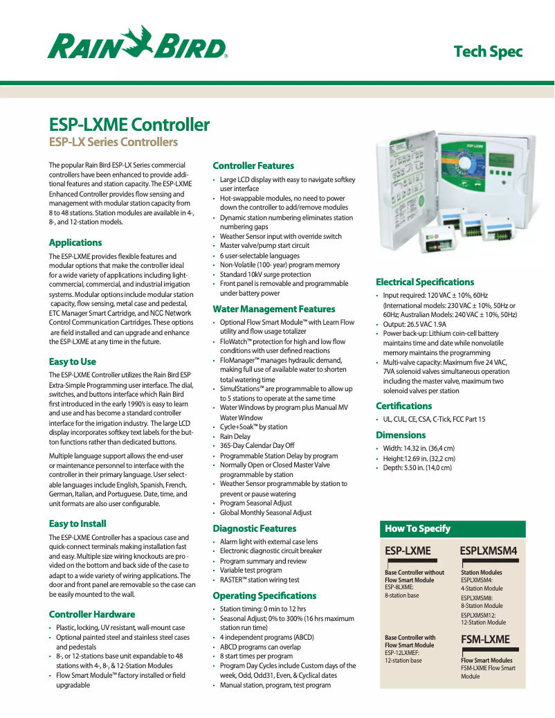 Página 1 del manual Ficha técnica Rain Bird ESP-LXME