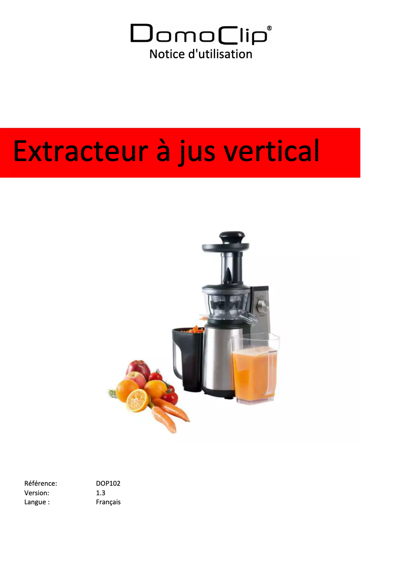 Image de la première page du manuel de l'appareil DOP102