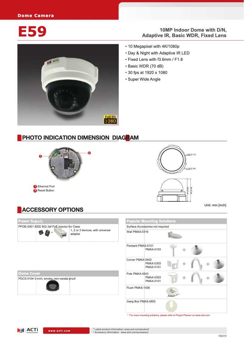 Page 1 de la notice Fiche technique ACTi E59