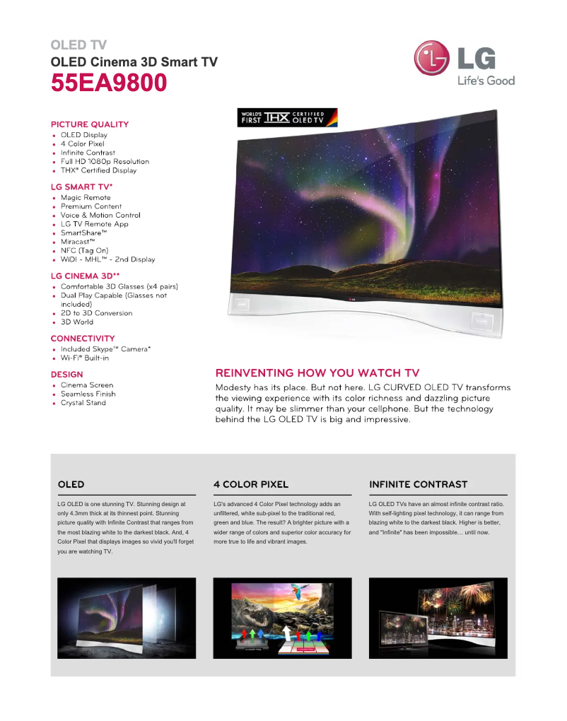 Página 1 del manual Ficha técnica LG 55EA9800