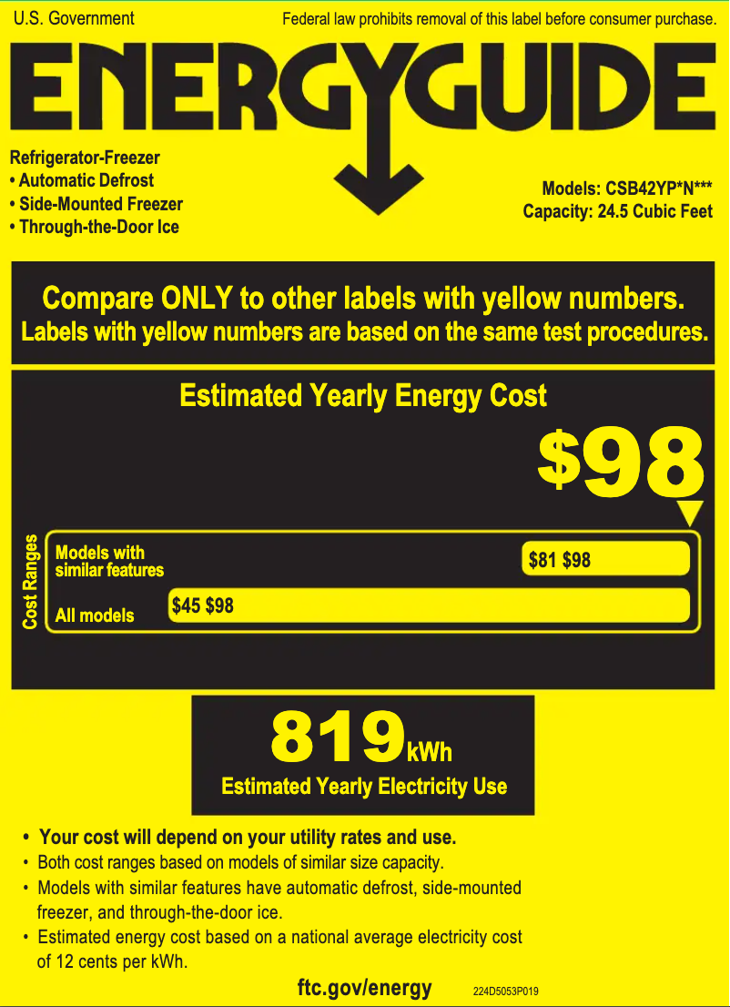 Page n°1 - Label énergétique GE CSB42YP2NS1