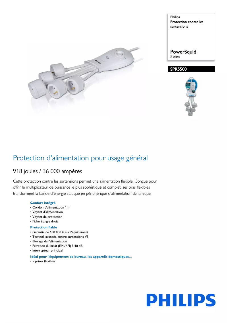Page 1 de la notice Fiche technique Philips SPR5500