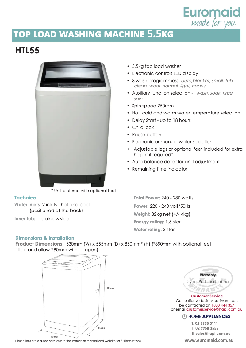Page n°1 - Fiche technique Euromaid HTL55