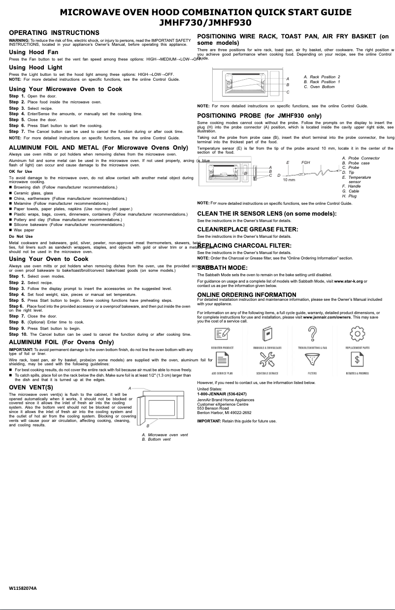 Page n°1 - Guide de démarrage rapide JennAir JMHF730RBL