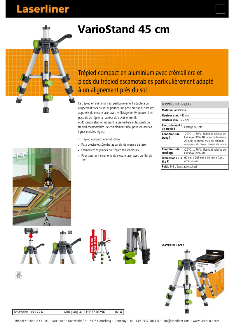 Page n°1 - Fiche technique Laserliner VarioStand