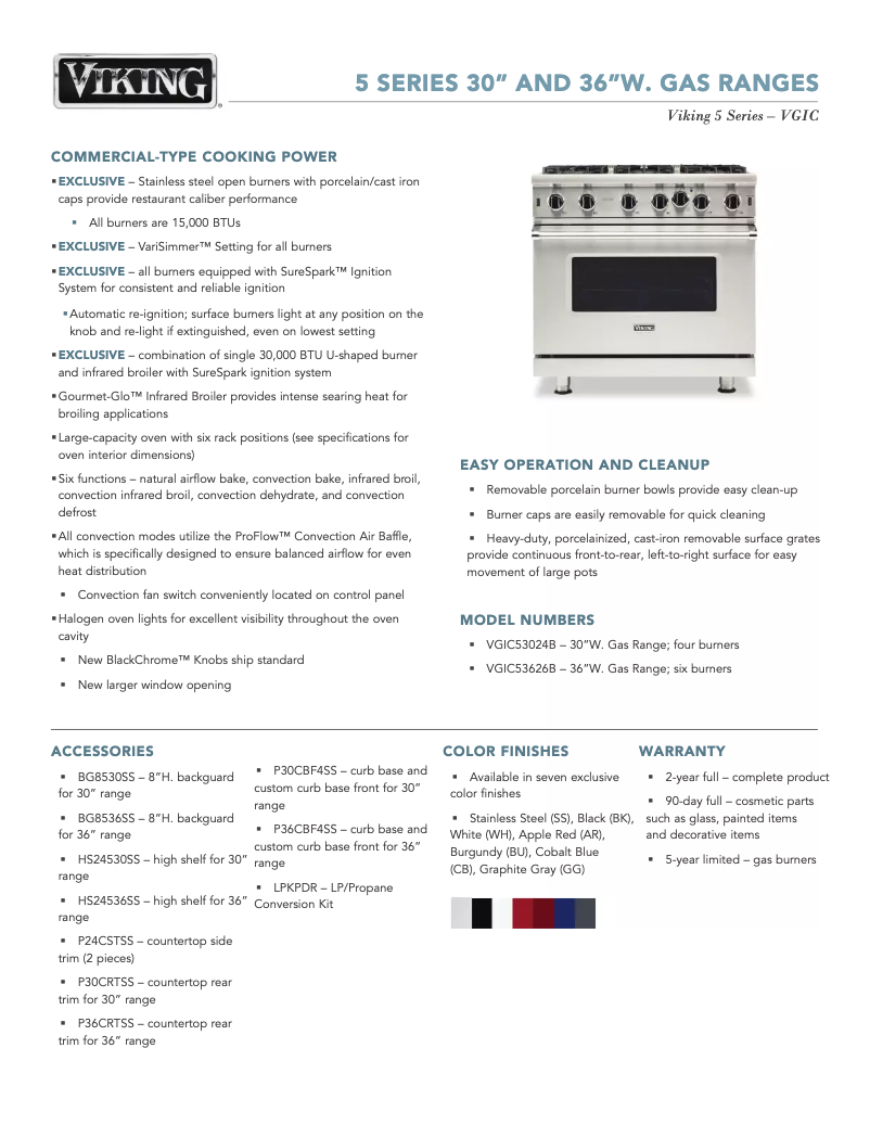 Page 1 de la notice Fiche technique Viking VGIC53626BBU