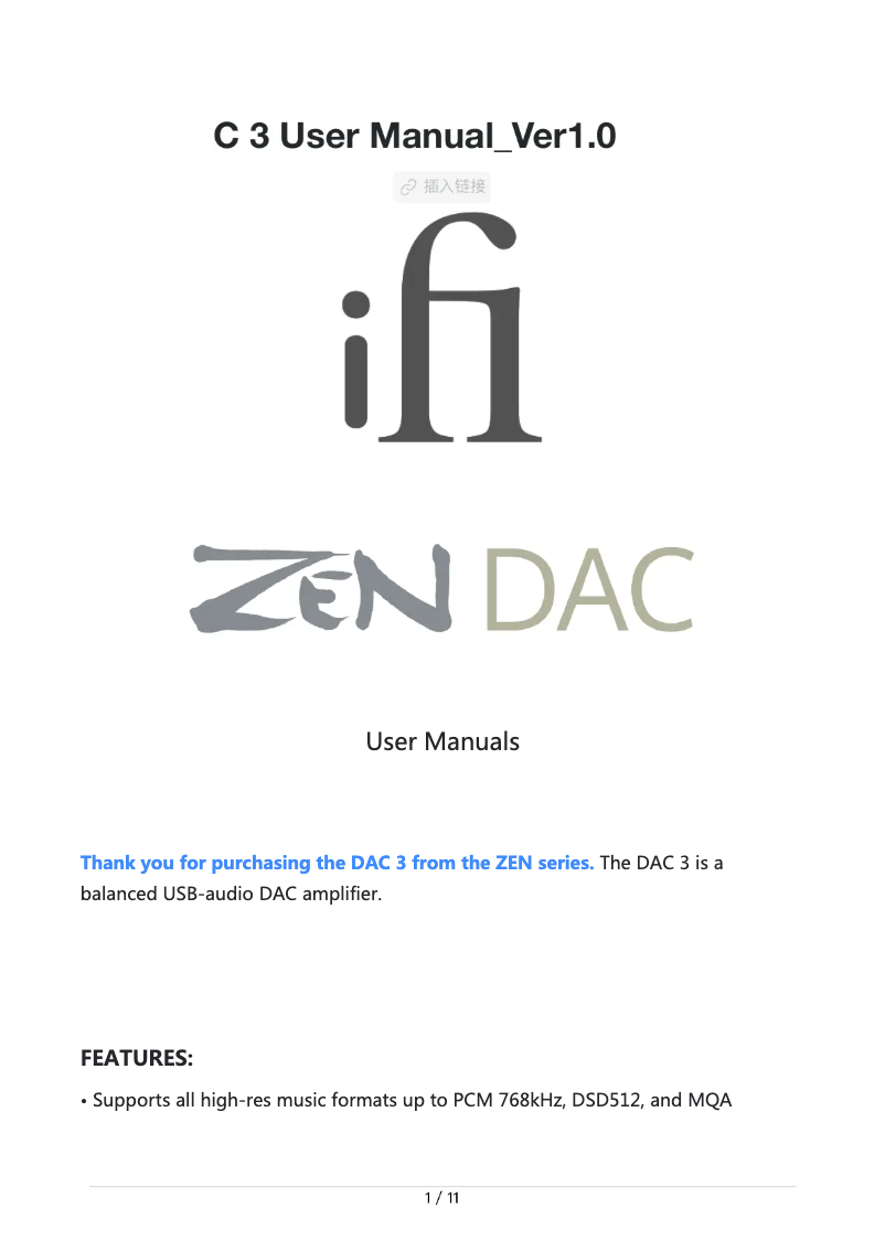 Page n°1 - Manuel utilisateur iFi Audio Zen Dac 3