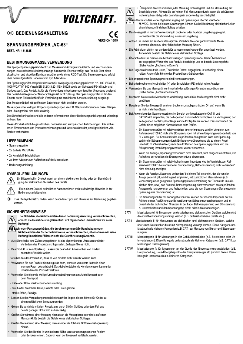 Image de la première page du manuel de l'appareil VC 63