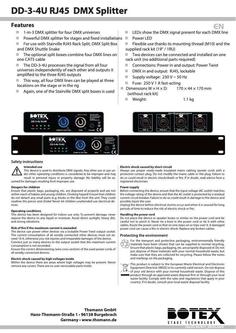 Page 1 de la notice Manuel utilisateur Botex DD-3-4U RJ45