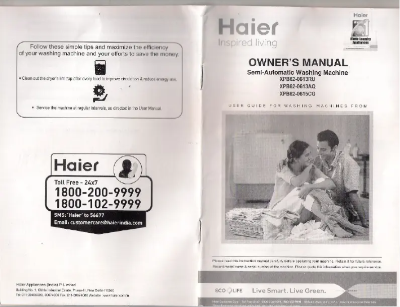 Page 1 de la notice Manuel utilisateur Haier XPB62-0613AQ