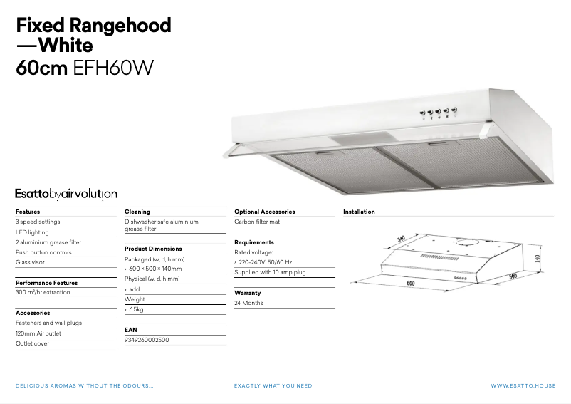 Página 1 del manual Ficha técnica Esatto EFH60W