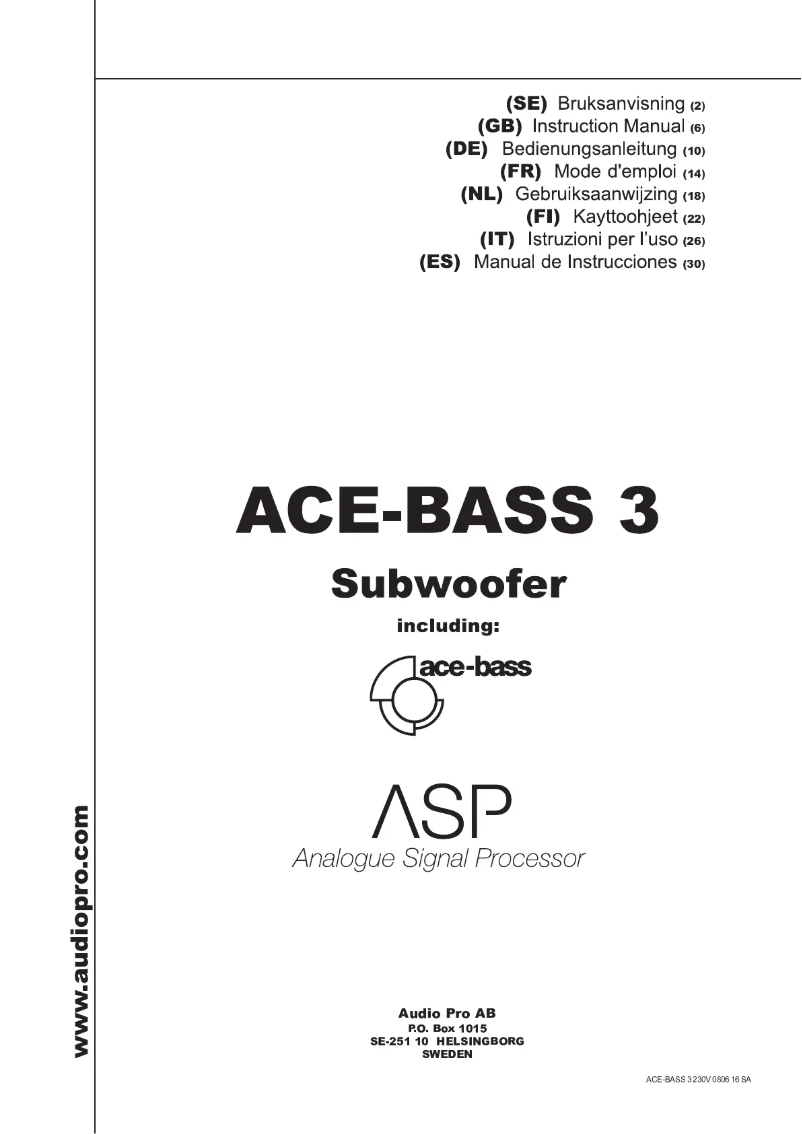 Page n°1 - Manuel utilisateur Audio Pro ACE-BASS 3