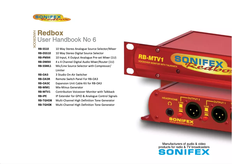 Page 1 de la notice Manuel utilisateur Sonifex Redbox RB-SS10