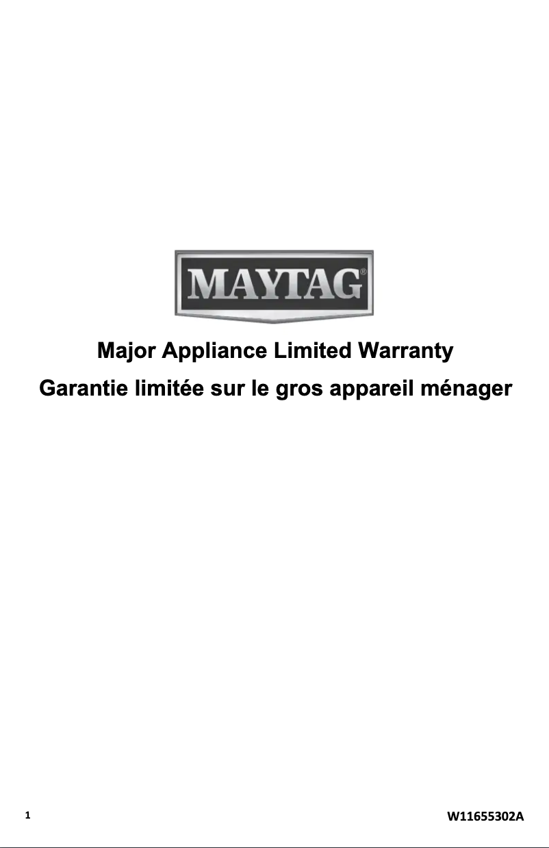 Page 1 de la notice Informations de garantie Maytag MEC8830HB
