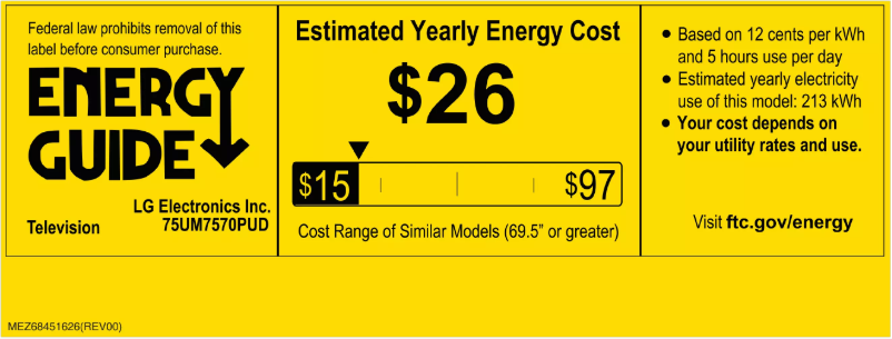 Page 1 de la notice Label énergétique LG 75UM7570PUD