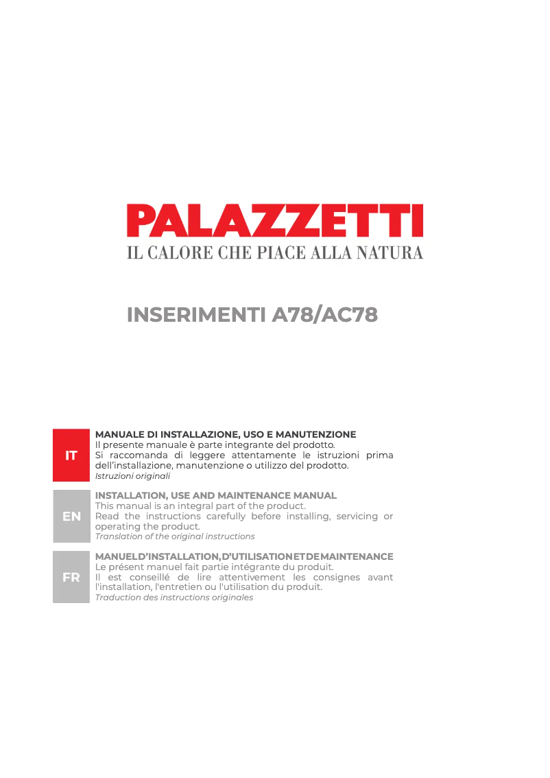 Page n°1 - Manuel utilisateur Palazzetti INSERTO A78