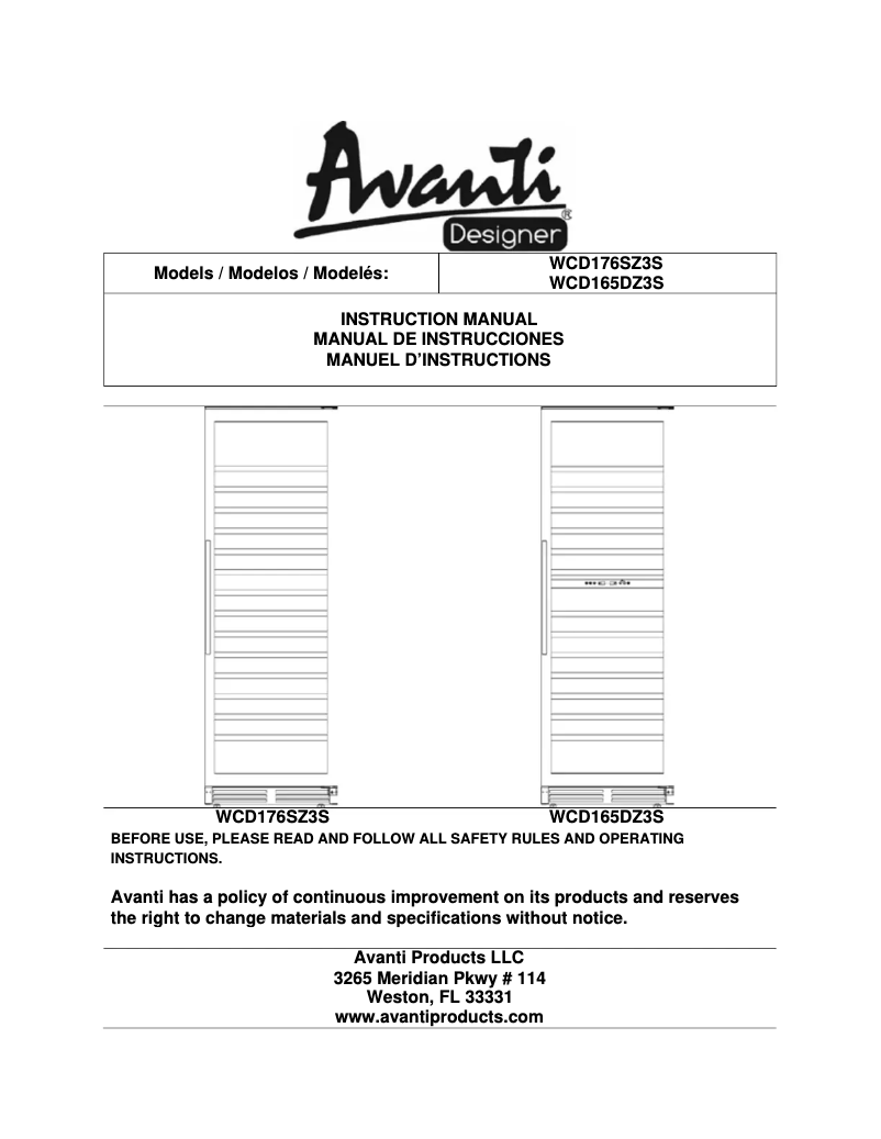 Page 1 de la notice Manuel utilisateur Avanti WCD165DZ3S