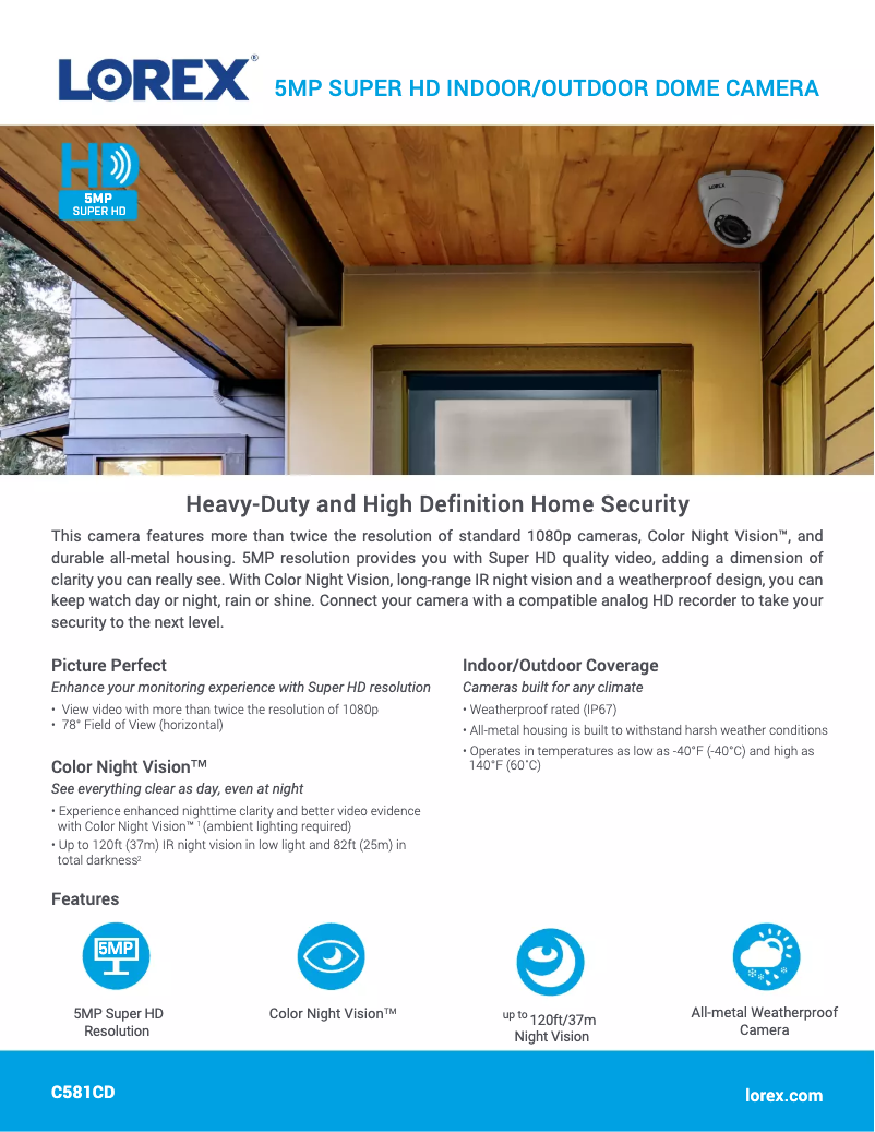 Page 1 de la notice Fiche technique Lorex C581CD