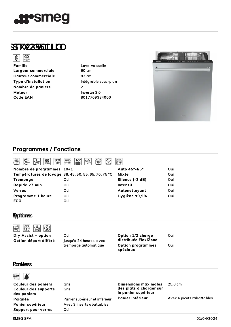 Page n°1 - Fiche technique Smeg STX235CLLO