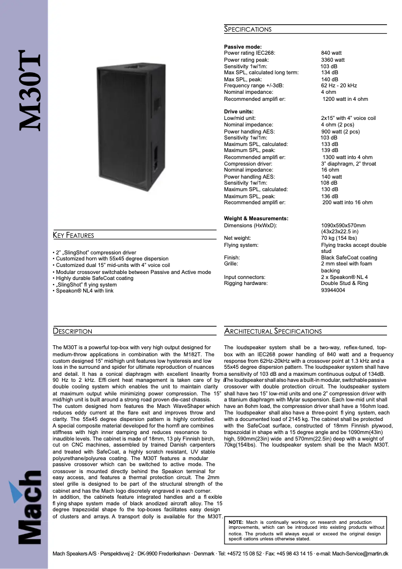 Page n°1 - Fiche technique Martin M30T