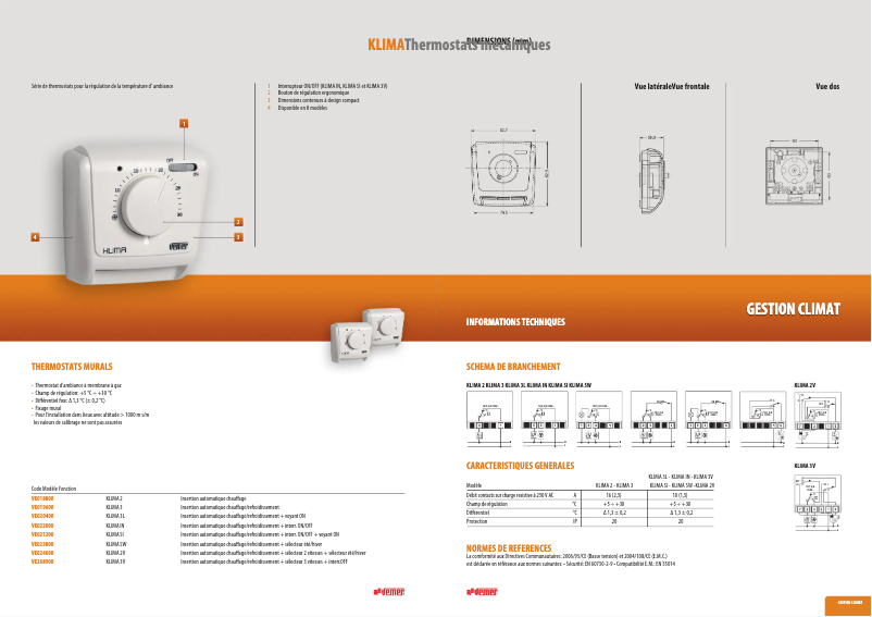 Page 1 de la notice Fiche technique Vemer Klima SW