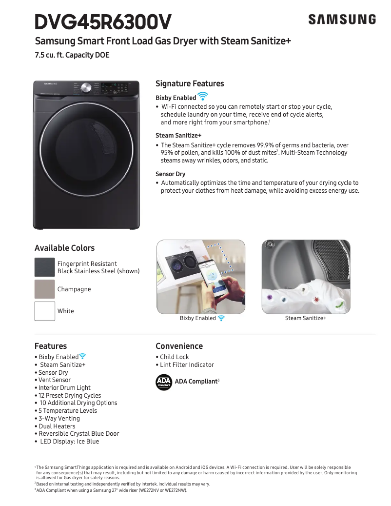Page n°1 - Fiche technique Samsung DVG45R6300C