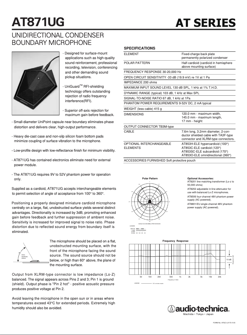 Page 1 de la notice Manuel utilisateur Audio-Technica AT871UG