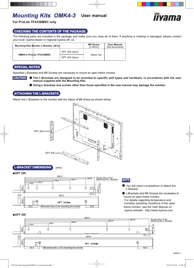 Page n°1 - Manuel utilisateur Iiyama OMK4-3