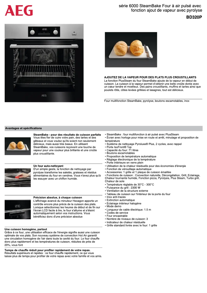 Page 1 de la notice Fiche technique AEG BD320P