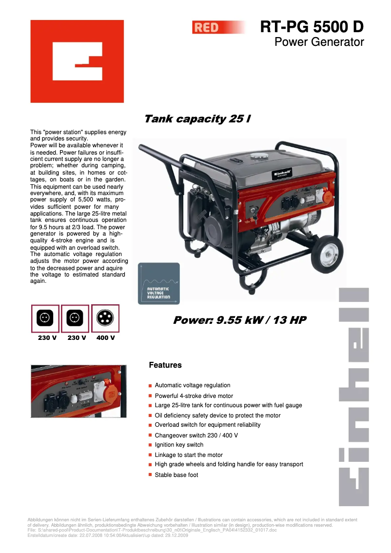 Page n°1 - Manuel utilisateur Einhell RT-PG 5500 D