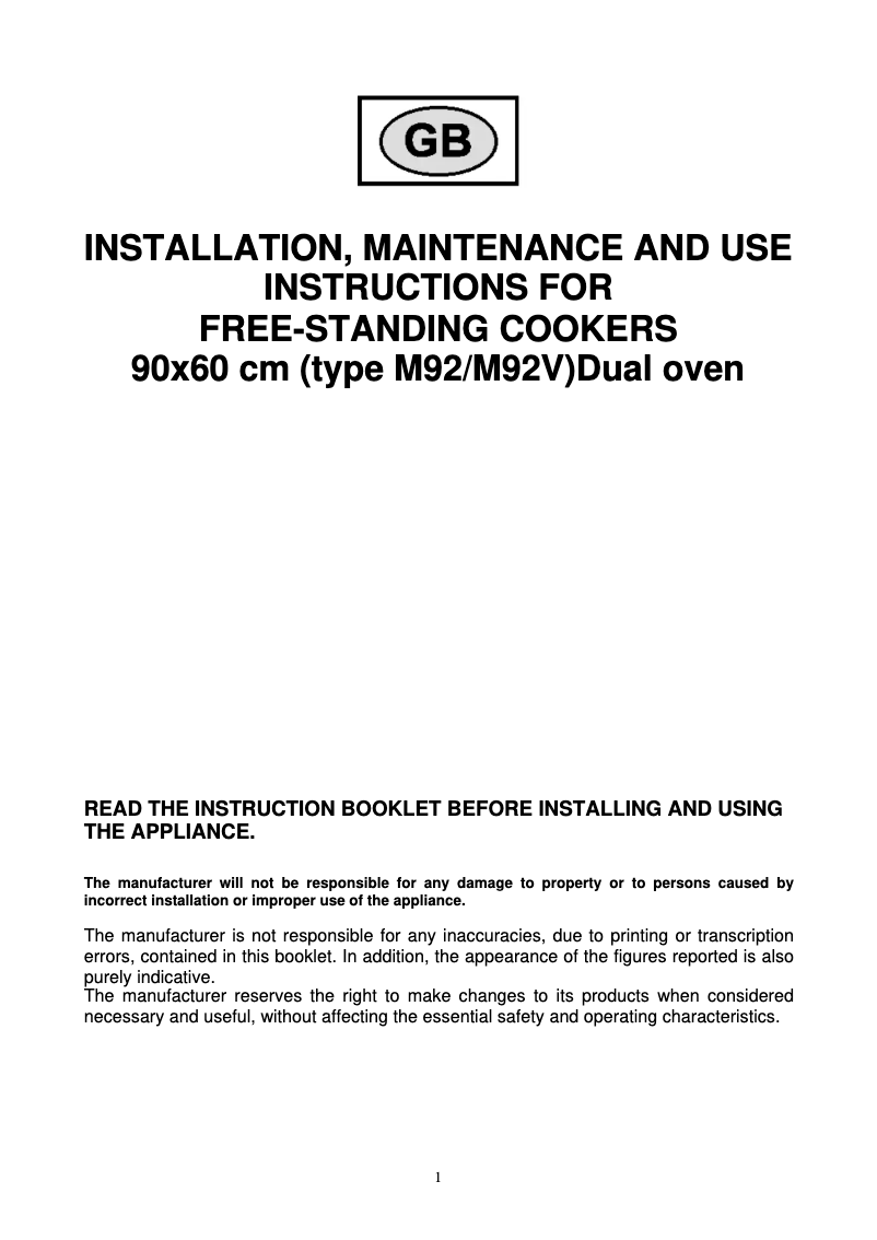 Page 1 de la notice Manuel utilisateur Bertazzoni AD90 5 MFE NEE