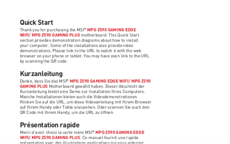 Image de la première page du manuel de l'appareil MPG Z590 Gaming PLUS