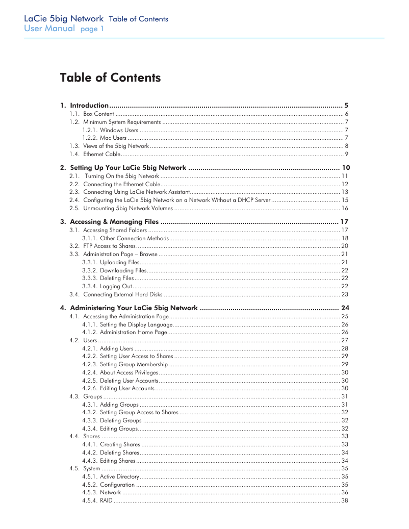 Page n°1 - Manuel utilisateur LaCie 5big network