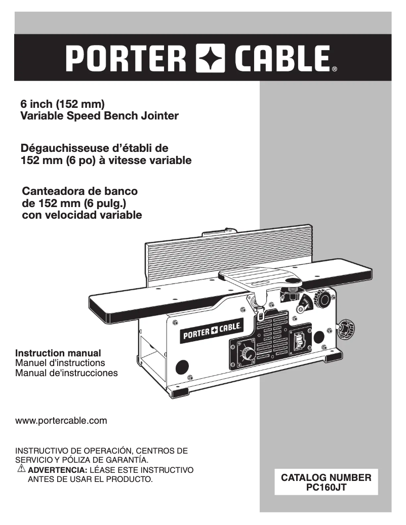 Page 1 de la notice Manuel utilisateur Porter-Cable PC160JT