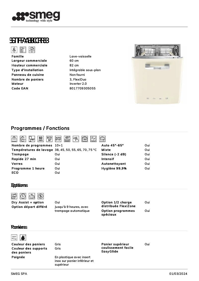 Page n°1 - Fiche technique Smeg STFABCR3
